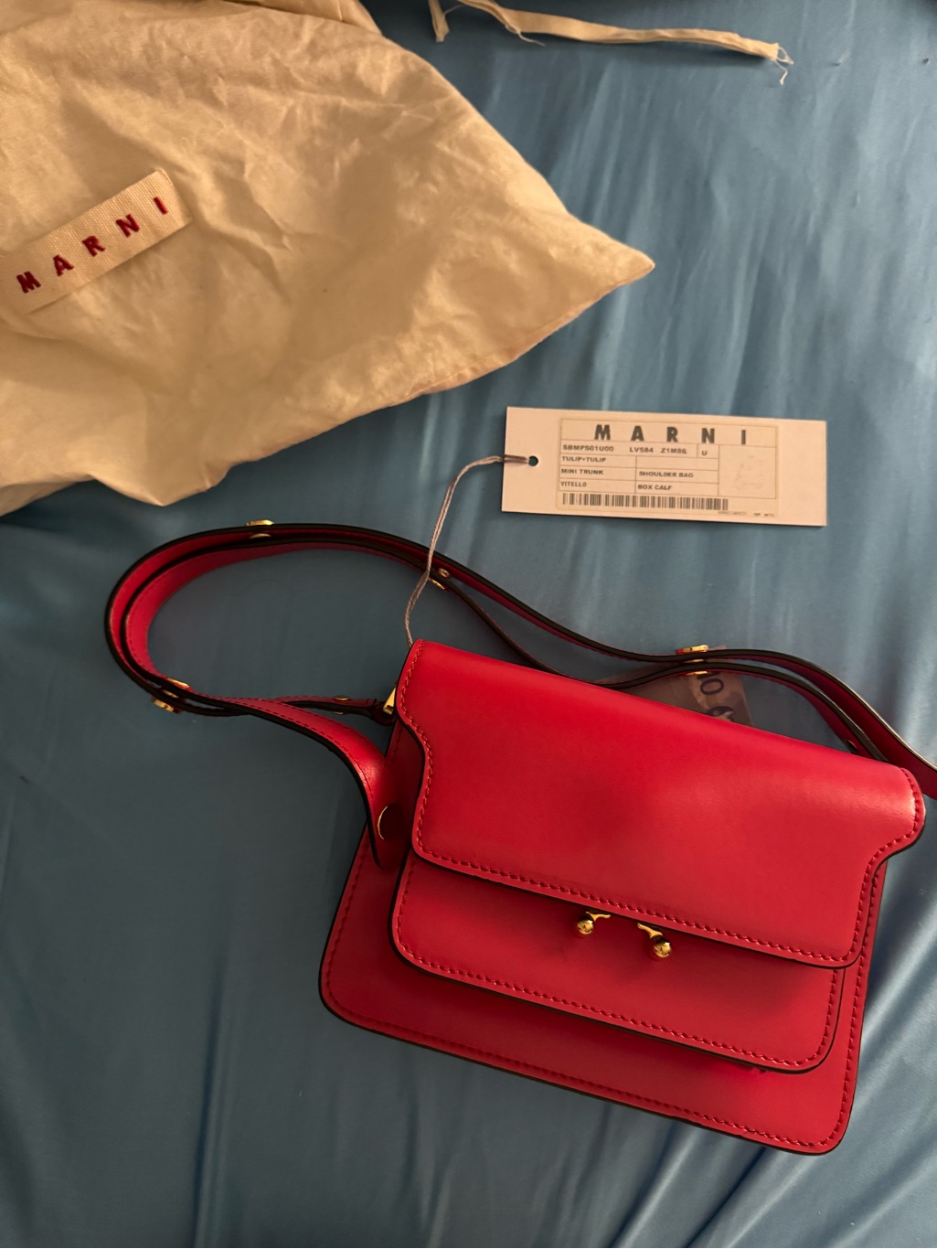 Marni Red Mini Trunk Leather Crossbody Bag With Gold Hardware